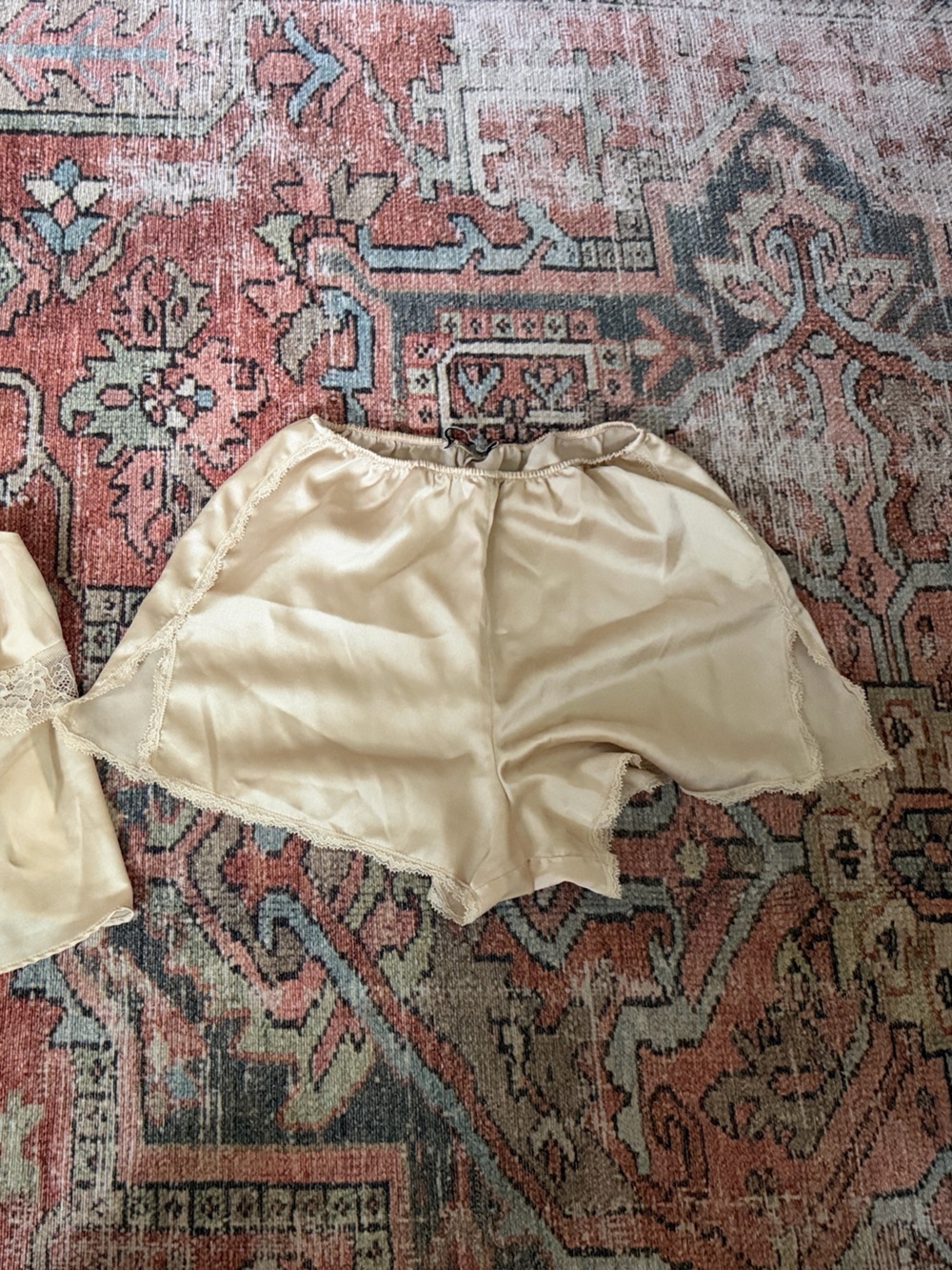 Abercrombie & Fitch Cream Satin Lace-Trim Sleep Shorts